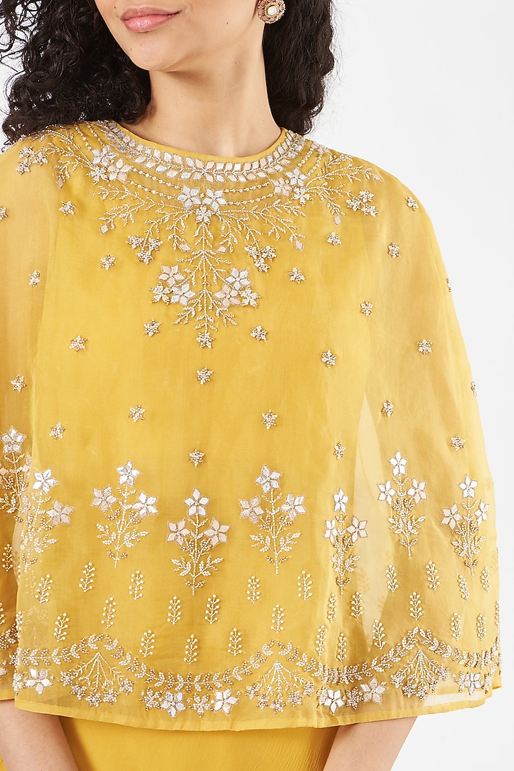 Yellow Chiffon Hand Embellished Draped Cocktail Dress by Kavita Bhartia at Pernia's Pop Up Shop