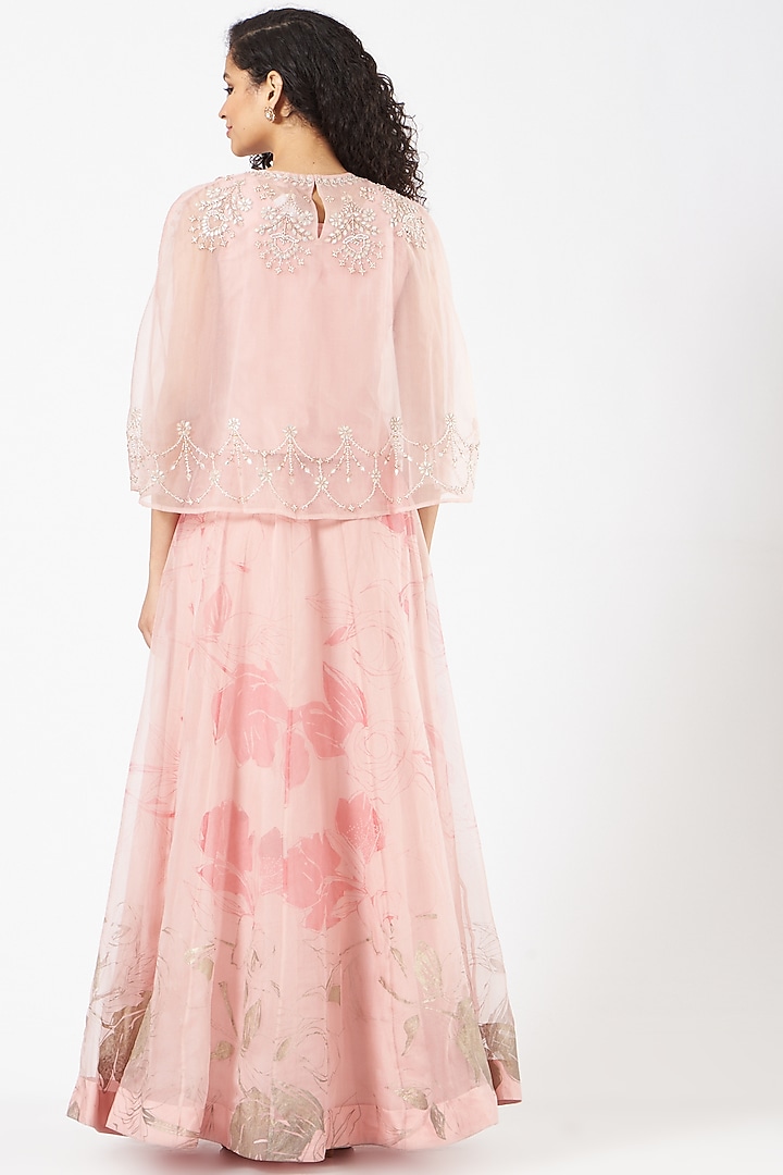 Blush Pink Organza Embroidered Skirt Set by Kavita Bhartia at Pernia's Pop Up Shop