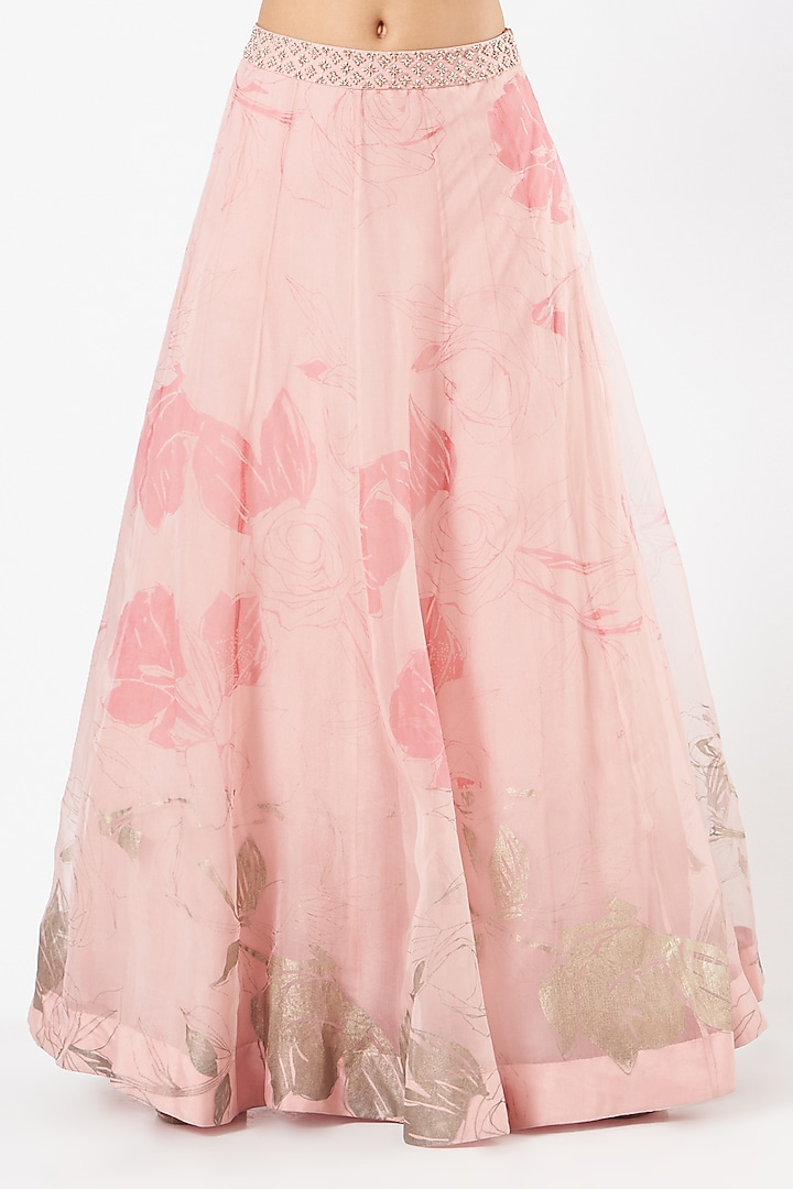 Blush Pink Organza Embroidered Skirt Set by Kavita Bhartia at Pernia's Pop Up Shop