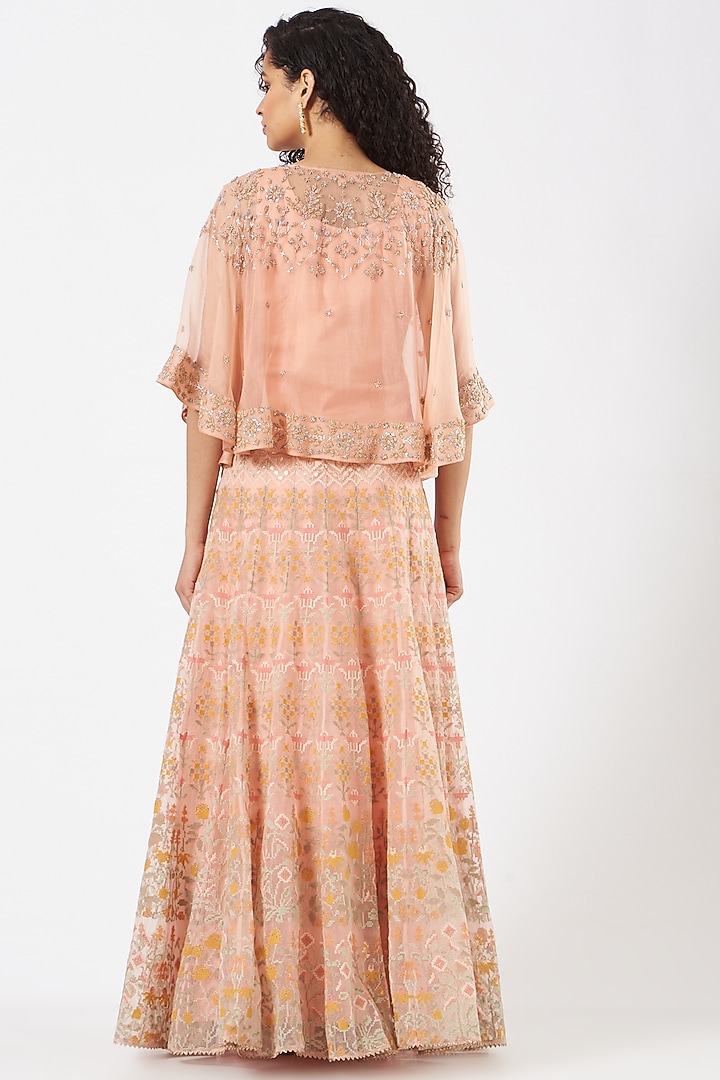 Peach Organza Silk Embroidered Skirt Set by Kavita Bhartia at Pernia's Pop Up Shop
