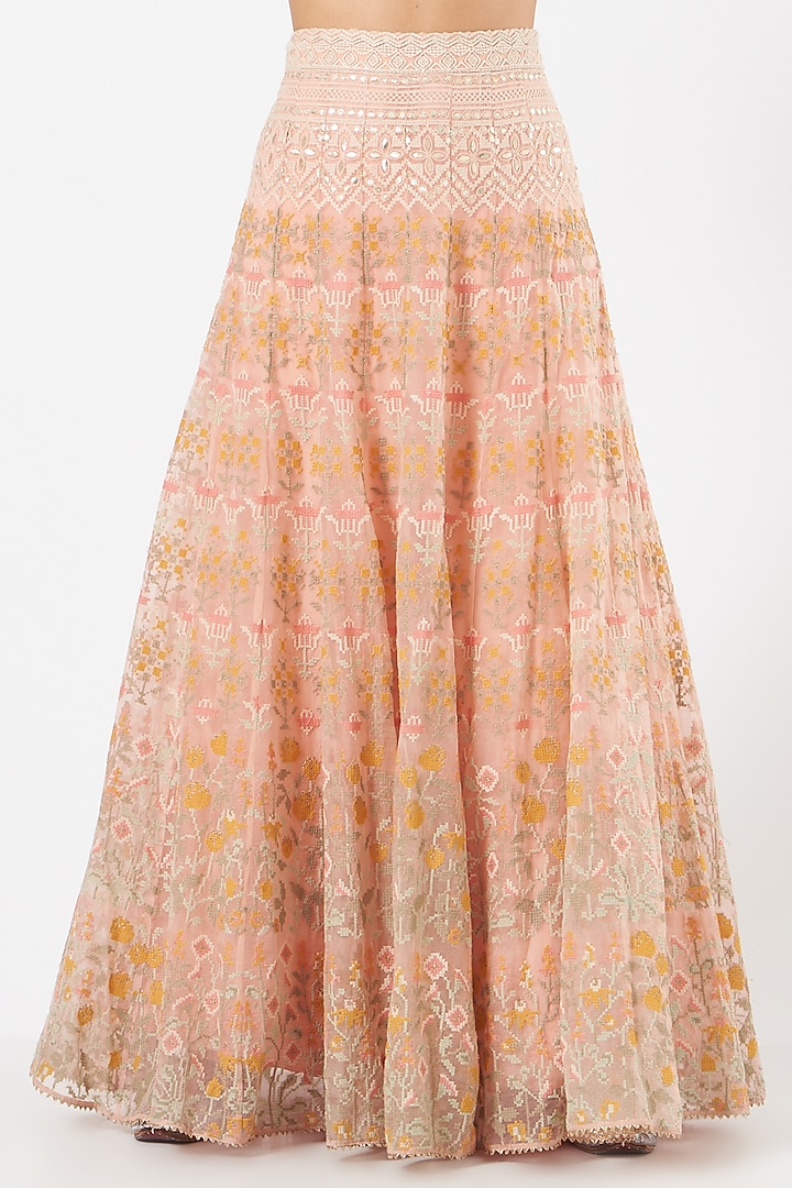 Peach Organza Silk Embroidered Skirt Set by Kavita Bhartia at Pernia's Pop Up Shop
