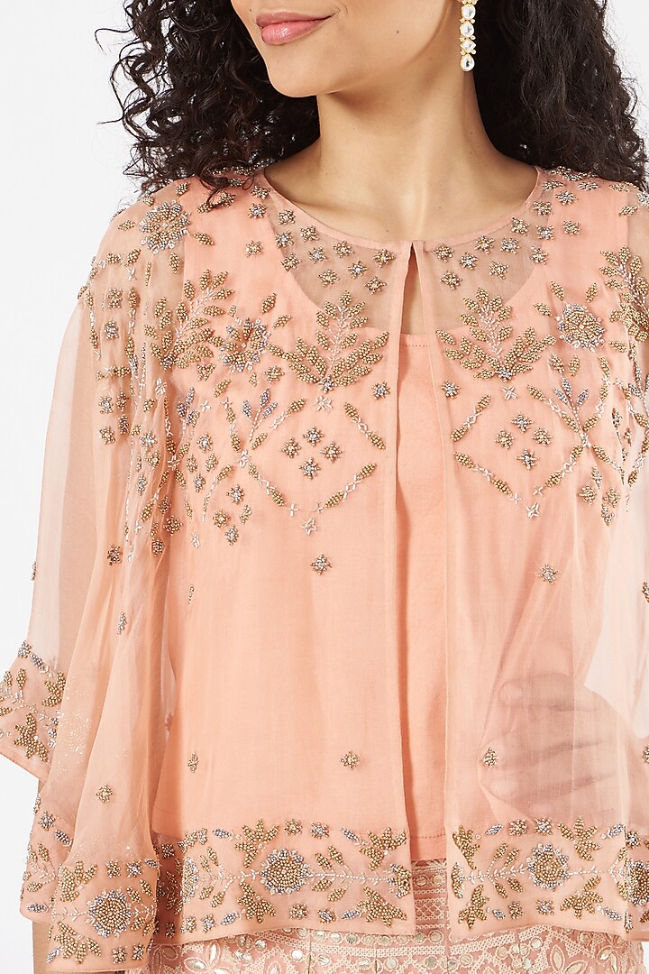 Peach Organza Silk Embroidered Skirt Set by Kavita Bhartia at Pernia's Pop Up Shop