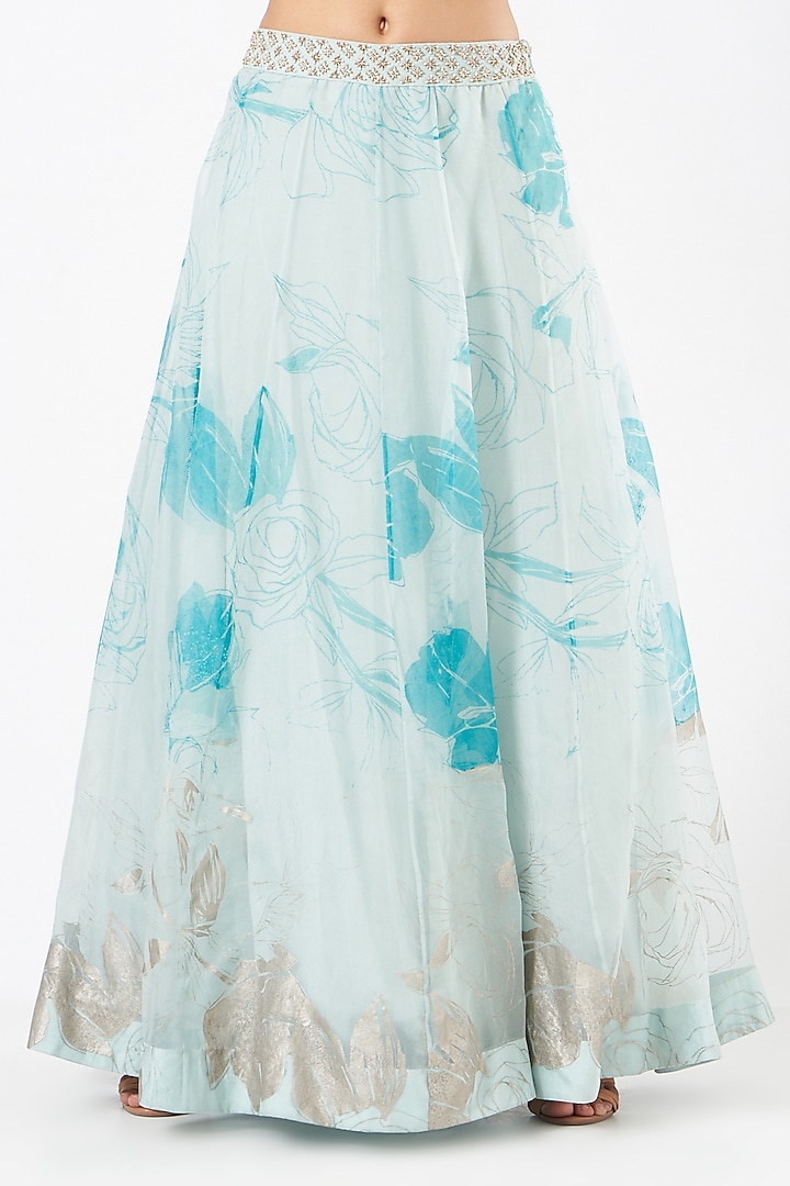 Powder Blue Organza Silk Embroidered Skirt Set by Kavita Bhartia at Pernia's Pop Up Shop