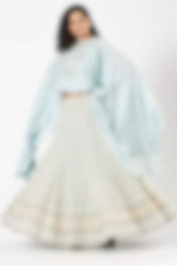 Powder Blue Viscose Georgette Embroidered Skirt Set by Kavita Bhartia