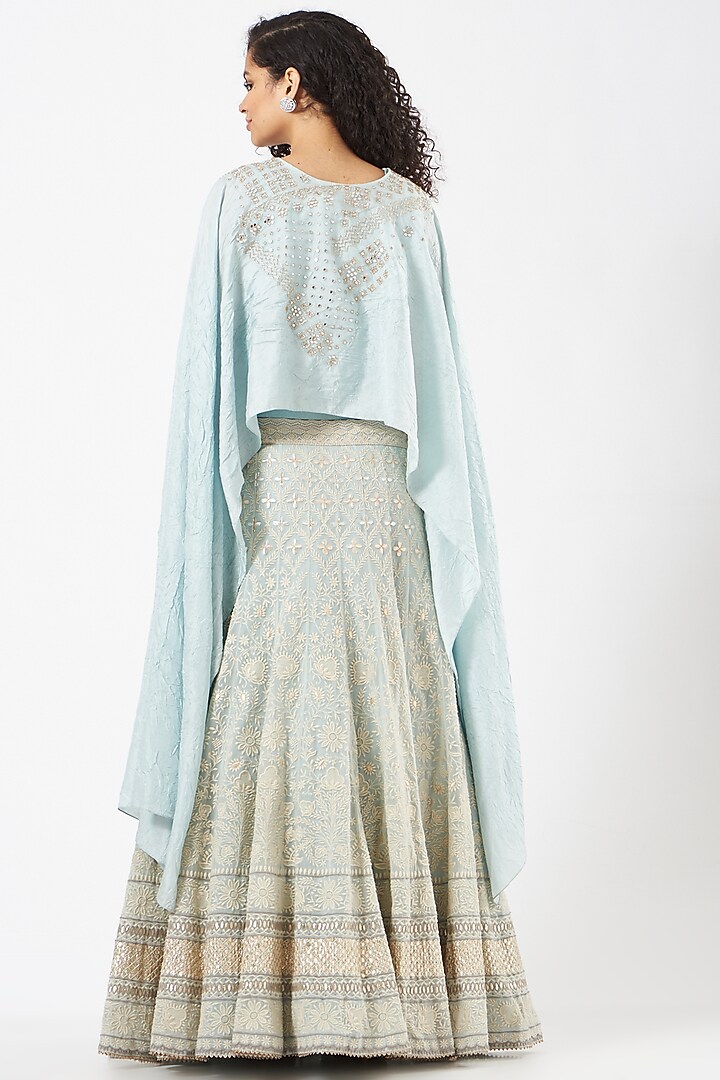 Powder Blue Viscose Georgette Embroidered Skirt Set by Kavita Bhartia at Pernia's Pop Up Shop