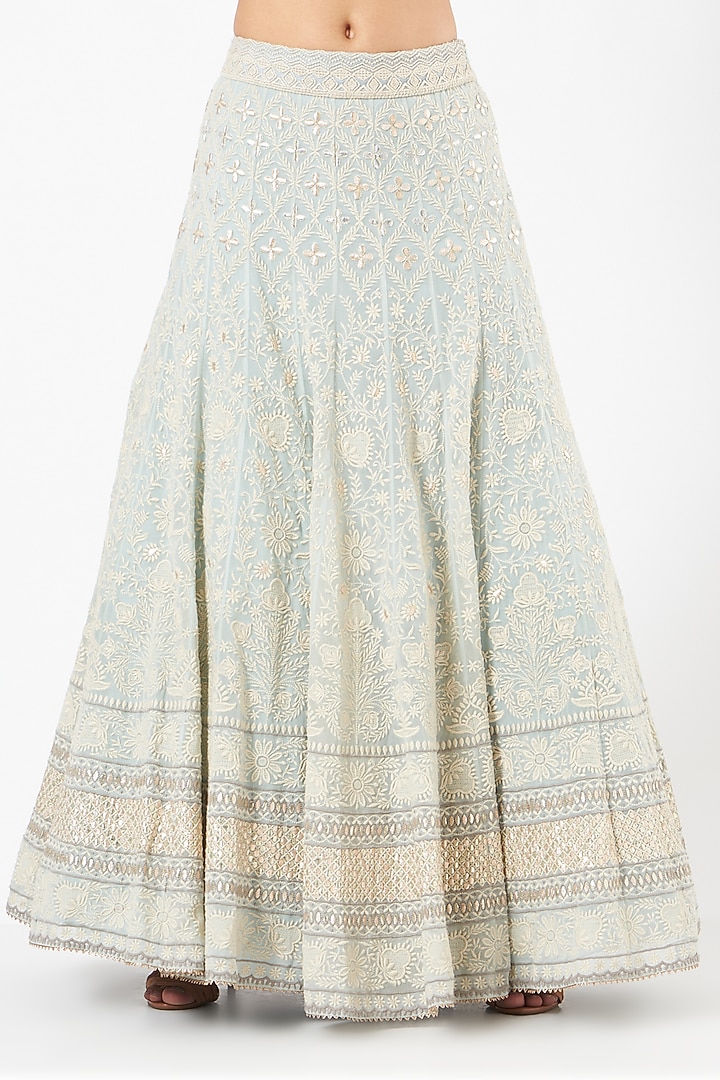 Powder Blue Viscose Georgette Embroidered Skirt Set by Kavita Bhartia at Pernia's Pop Up Shop