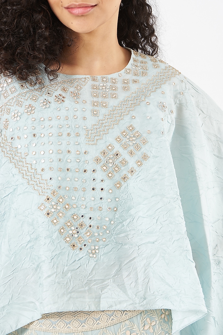 Powder Blue Viscose Georgette Embroidered Skirt Set by Kavita Bhartia at Pernia's Pop Up Shop