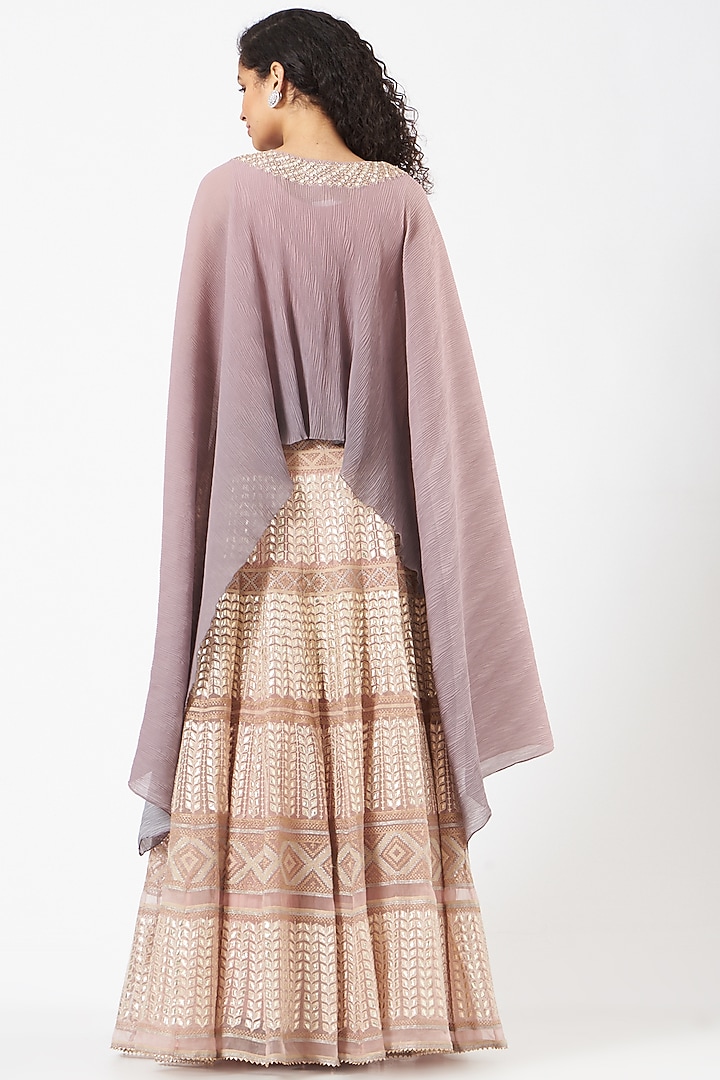 Pinkish Grey Organza Gota Embroidered Skirt Set by Kavita Bhartia at Pernia's Pop Up Shop