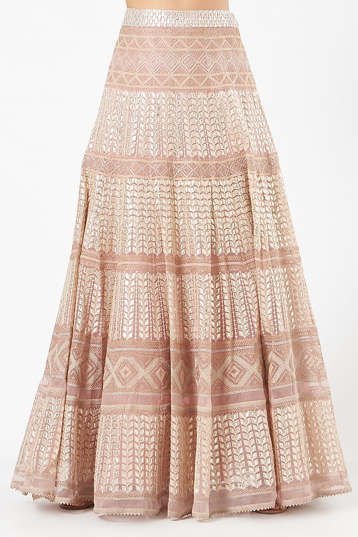 Pinkish Grey Organza Gota Embroidered Skirt Set by Kavita Bhartia at Pernia's Pop Up Shop