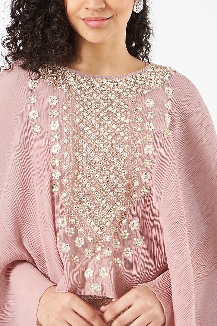 Pinkish Grey Organza Gota Embroidered Skirt Set by Kavita Bhartia at Pernia's Pop Up Shop