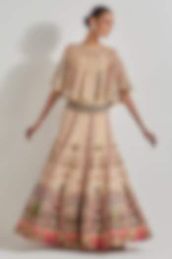 Beige Gold Tissue Chanderi & Cotton Lycra Hand Embellished Cape Set by Kavita Bhartia at Pernia's Pop Up Shop