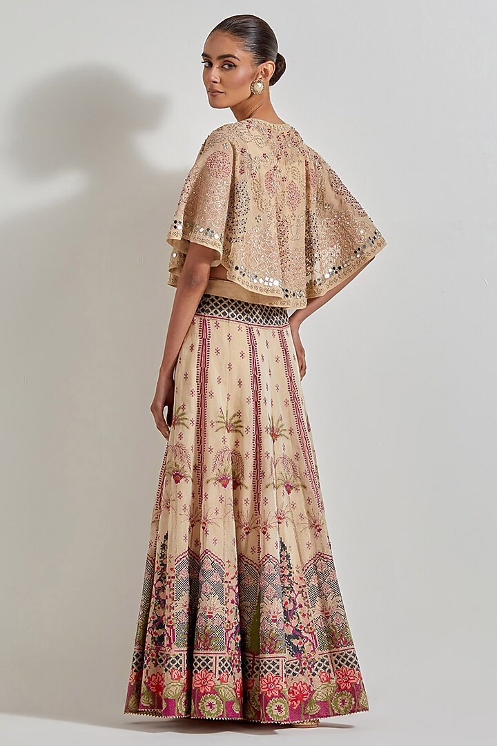 Beige Gold Tissue Chanderi & Cotton Lycra Hand Embellished Cape Set by Kavita Bhartia at Pernia's Pop Up Shop