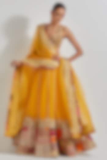 Yellow Organza Patchwork Wedding Lehenga Set by Kavita Bhartia at Pernia's Pop Up Shop