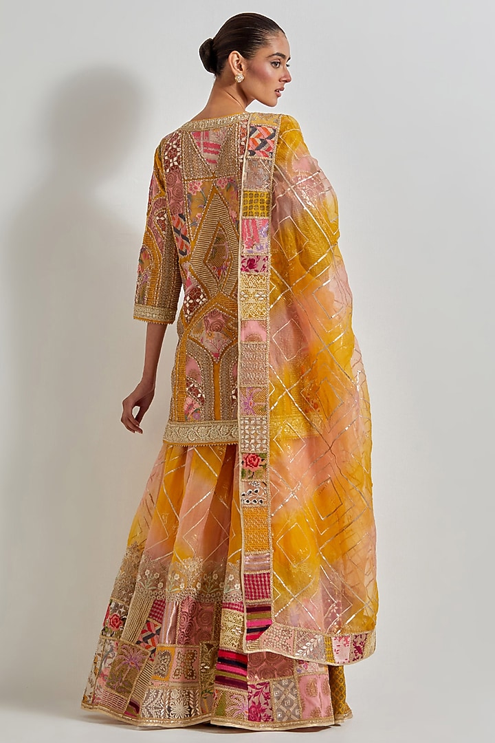 Yellow Organza Patchwork Bridal Sharara Set by Kavita Bhartia at Pernia's Pop Up Shop