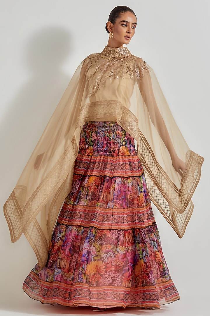 Multi-Colored Organza Printed Skirt Set by Kavita Bhartia at Pernia's Pop Up Shop