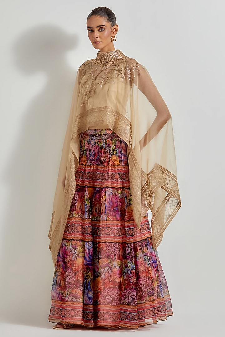 Multi-Colored Organza Printed Skirt Set by Kavita Bhartia at Pernia's Pop Up Shop