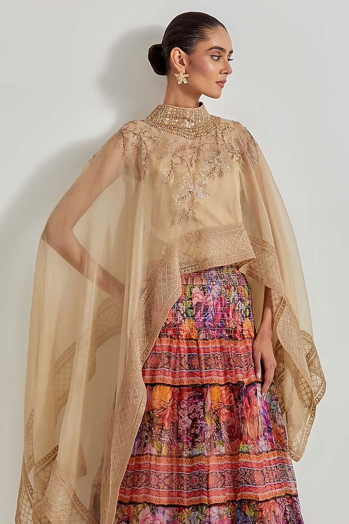 Multi-Colored Organza Printed Skirt Set by Kavita Bhartia at Pernia's Pop Up Shop