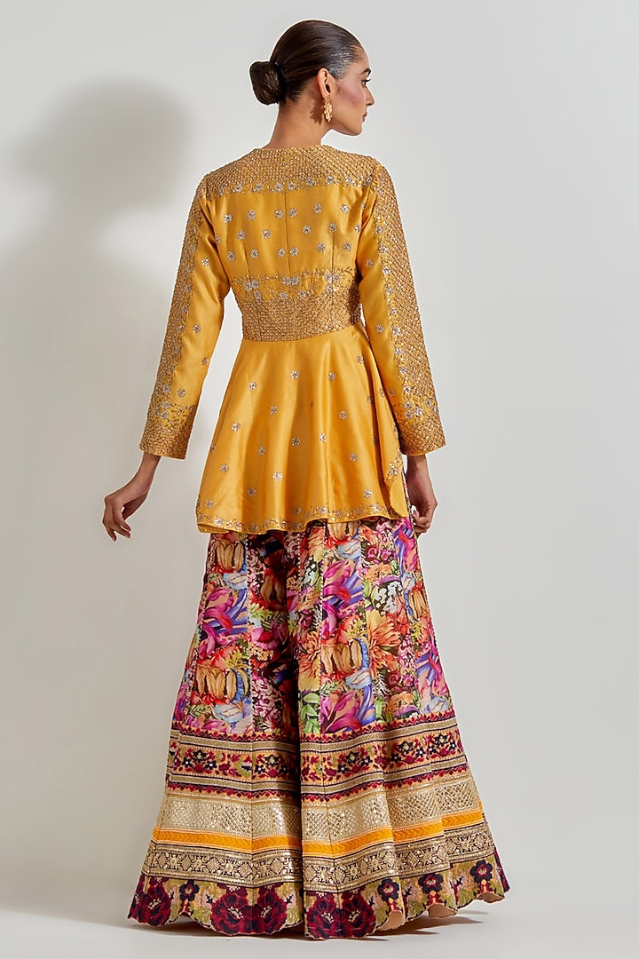 Multi-Colored Chanderi Printed Wedding Sharara Set by Kavita Bhartia at Pernia's Pop Up Shop