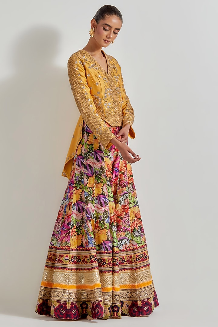 Multi-Colored Chanderi Printed Wedding Sharara Set by Kavita Bhartia at Pernia's Pop Up Shop