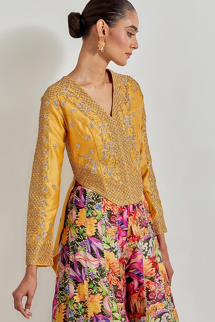 Multi-Colored Chanderi Printed Wedding Sharara Set by Kavita Bhartia at Pernia's Pop Up Shop