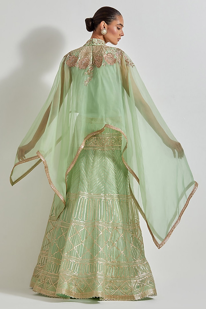 Mint Green Organza Silk Gota Work Skirt Set by Kavita Bhartia at Pernia's Pop Up Shop