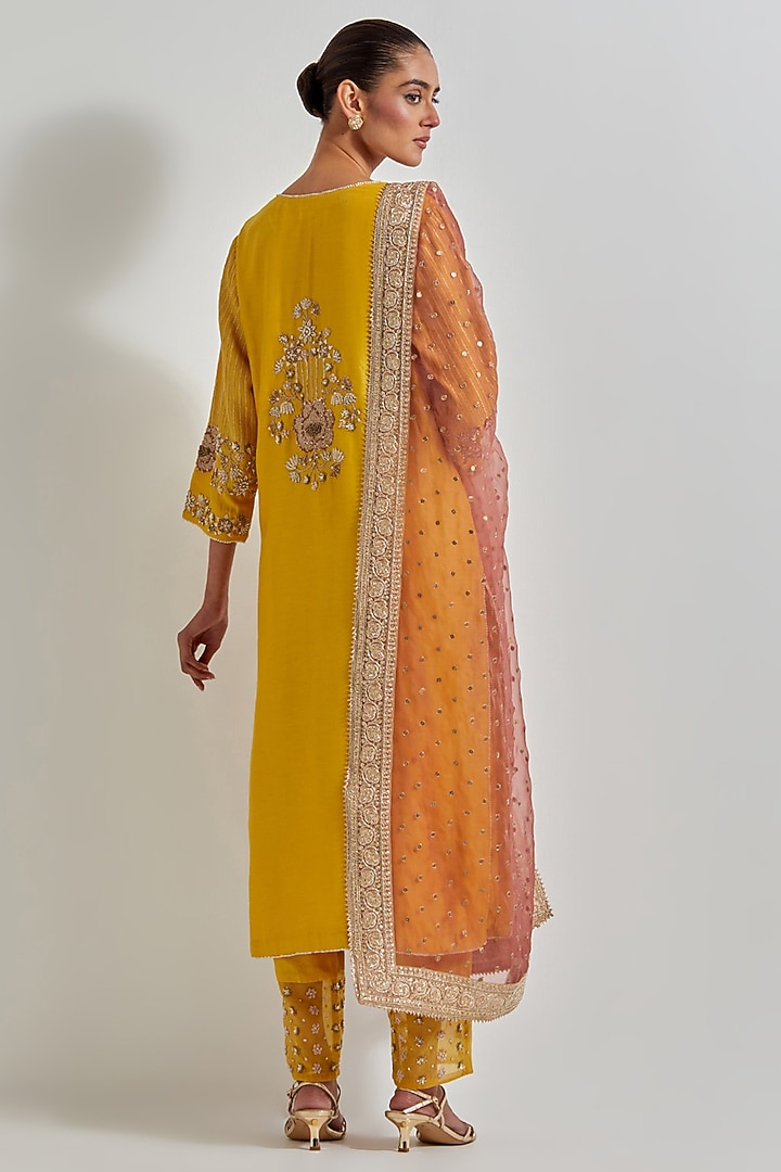 Multi-Colored Chanderi Silk & Organza Zardosi Work Kurta Set by Kavita Bhartia at Pernia's Pop Up Shop
