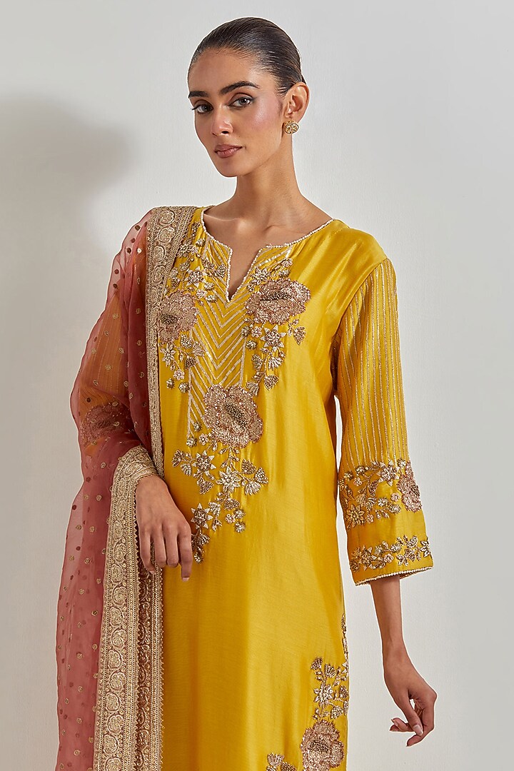 Multi-Colored Chanderi Silk & Organza Zardosi Work Kurta Set by Kavita Bhartia at Pernia's Pop Up Shop