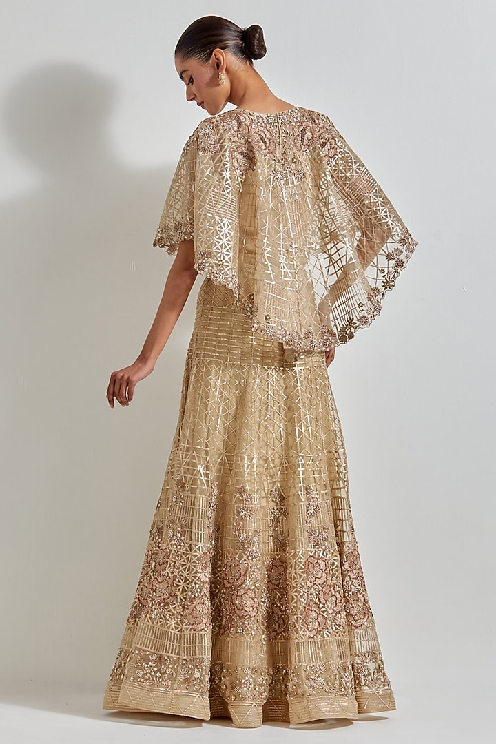 Gold Mesh Zardosi & Gota Work Skirt Set by Kavita Bhartia at Pernia's Pop Up Shop