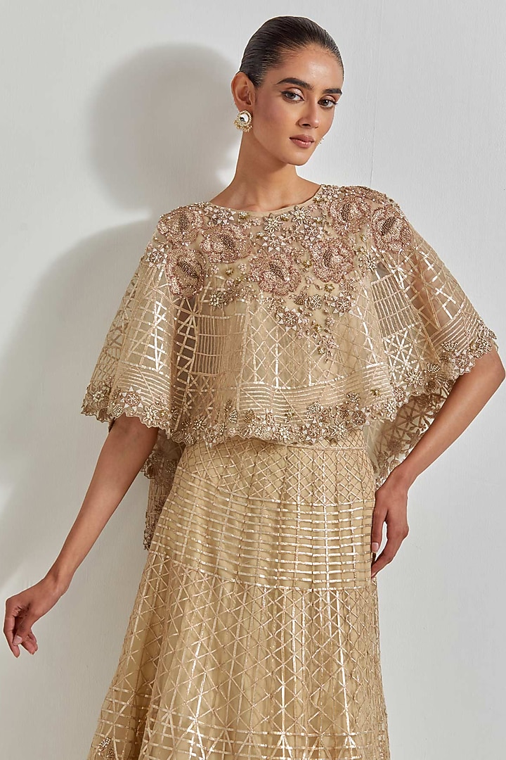 Gold Mesh Zardosi & Gota Work Skirt Set by Kavita Bhartia at Pernia's Pop Up Shop