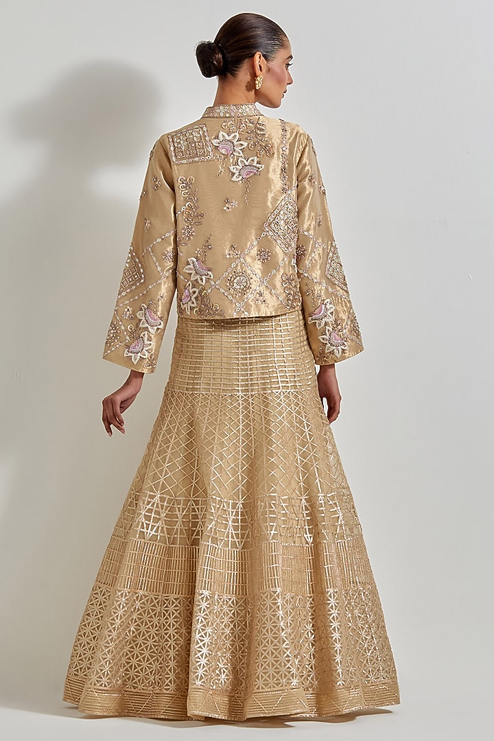 Gold Net & Tissue Gota Work Skirt Set by Kavita Bhartia at Pernia's Pop Up Shop