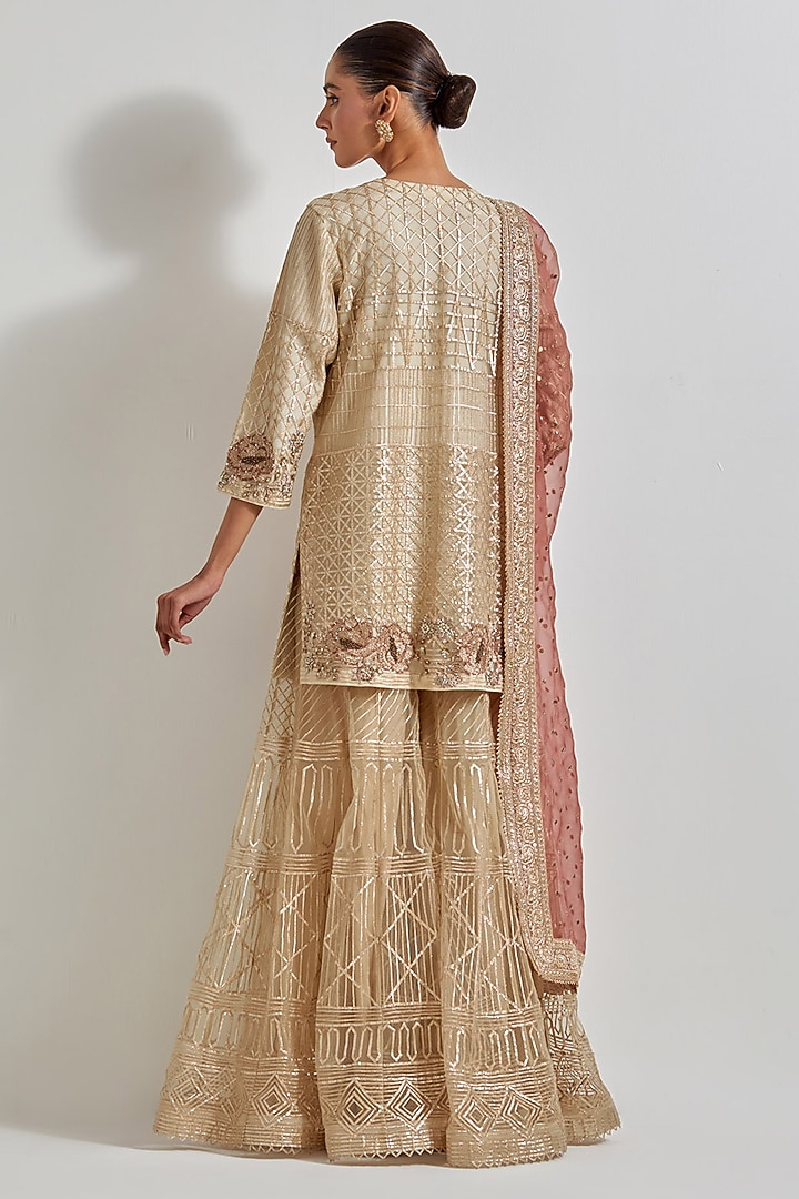 Multi-Colored Net & Organza Zardosi Work Bridal Sharara Set by Kavita Bhartia at Pernia's Pop Up Shop