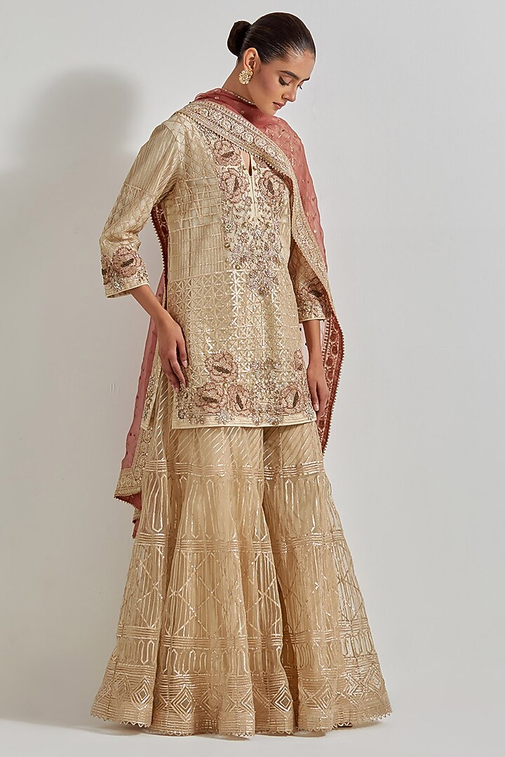 Multi-Colored Net & Organza Zardosi Work Bridal Sharara Set by Kavita Bhartia at Pernia's Pop Up Shop
