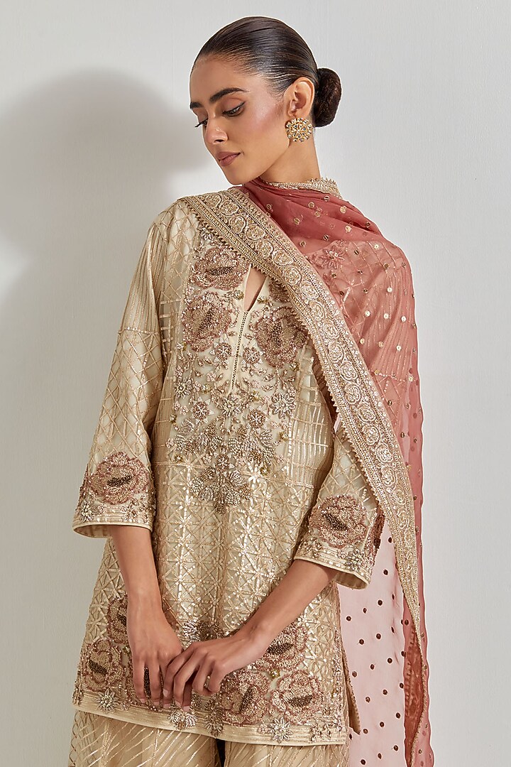 Multi-Colored Net & Organza Zardosi Work Bridal Sharara Set by Kavita Bhartia at Pernia's Pop Up Shop