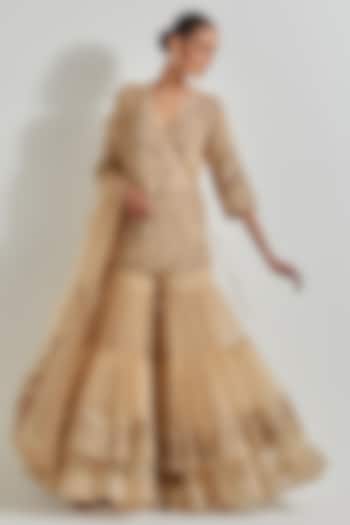 Gold Net & Organza Zardosi Work Bridal Sharara Set by Kavita Bhartia at Pernia's Pop Up Shop