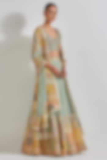 Sage Green Organza Hand Embroidered Wedding Lehenga Set by Kavita Bhartia at Pernia's Pop Up Shop