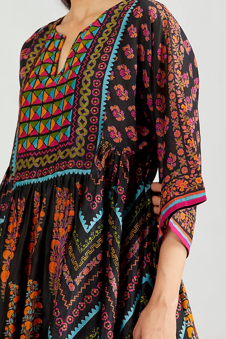 Black Hand Block Printed Flared Boho Vacation Dress by Kavita Bhartia at Pernia's Pop Up Shop