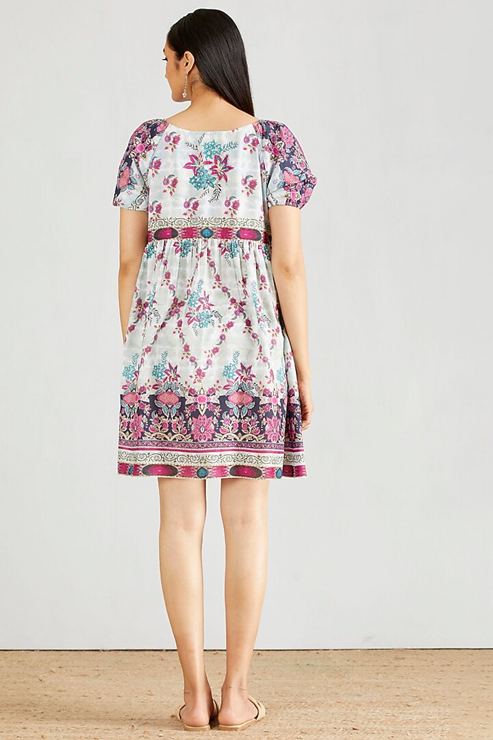 Multi-Colored Poly Muslin Printed Mini Summer Dress by Kavita Bhartia at Pernia's Pop Up Shop