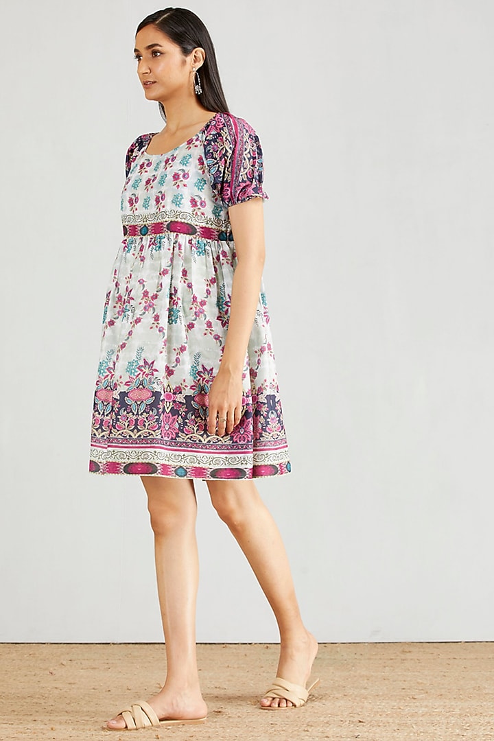 Multi-Colored Poly Muslin Printed Mini Summer Dress by Kavita Bhartia at Pernia's Pop Up Shop