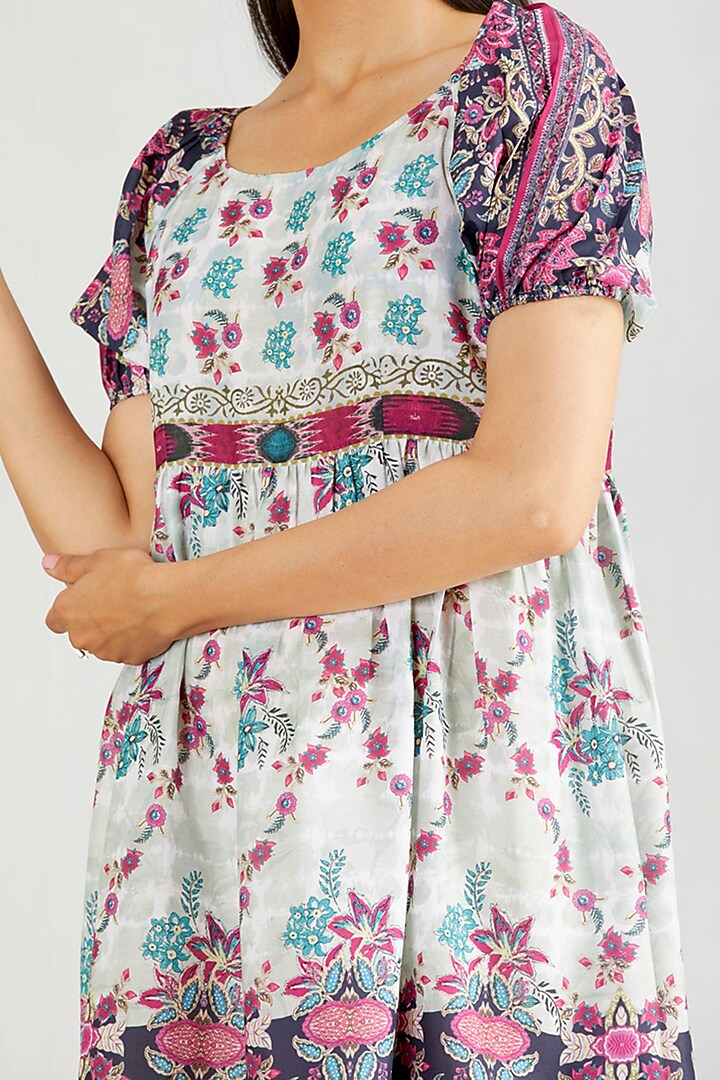 Multi-Colored Poly Muslin Printed Mini Summer Dress by Kavita Bhartia at Pernia's Pop Up Shop