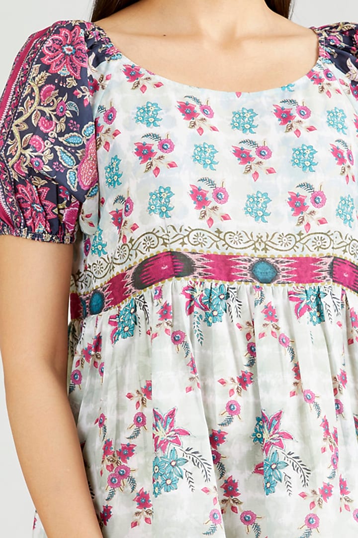 Multi-Colored Poly Muslin Printed Mini Summer Dress by Kavita Bhartia at Pernia's Pop Up Shop