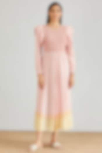 Pink Smocked Midi Dress by Kavita Bhartia