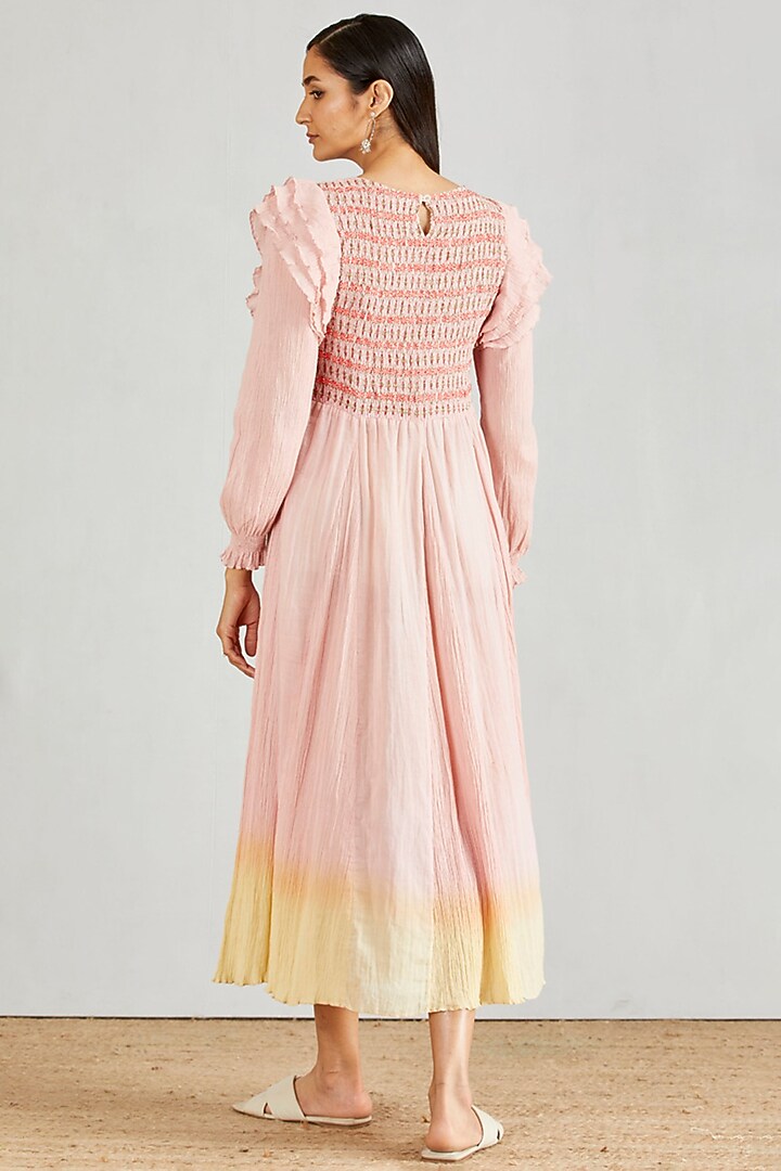 Pink Smocked Midi Vacation Dress by Kavita Bhartia at Pernia's Pop Up Shop