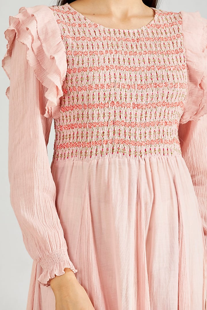 Pink Smocked Midi Vacation Dress by Kavita Bhartia at Pernia's Pop Up Shop