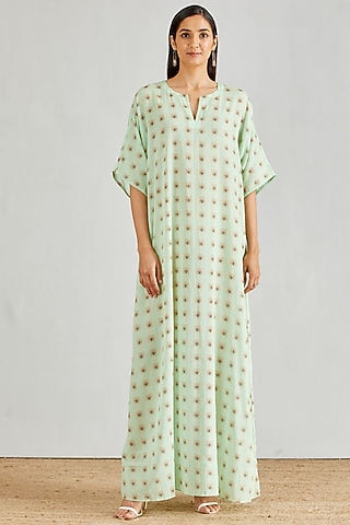 Green Printed Kaftan Dress by Kavita Bhartia