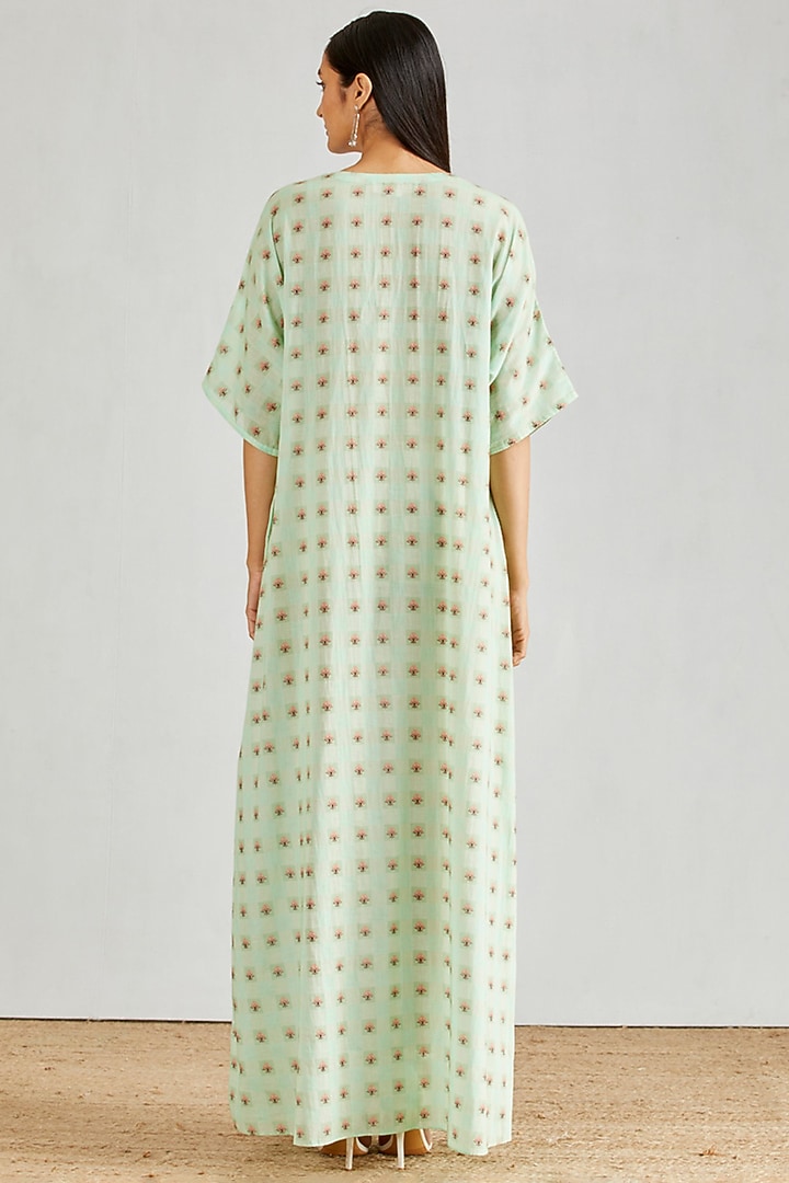 Green Printed Kaftan Dress by Kavita Bhartia at Pernia's Pop Up Shop