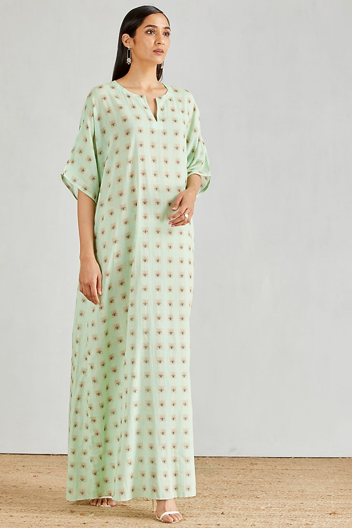 Green Printed Kaftan Dress by Kavita Bhartia at Pernia's Pop Up Shop