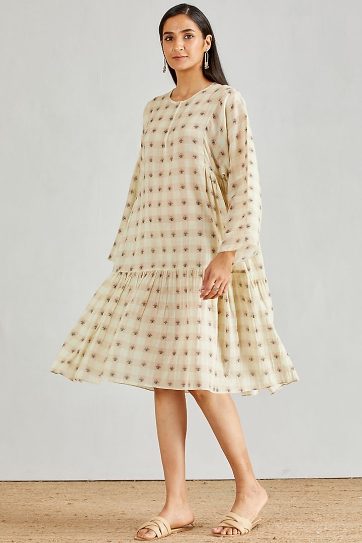 Beige Printed Boho Summer Dress by Kavita Bhartia at Pernia's Pop Up Shop