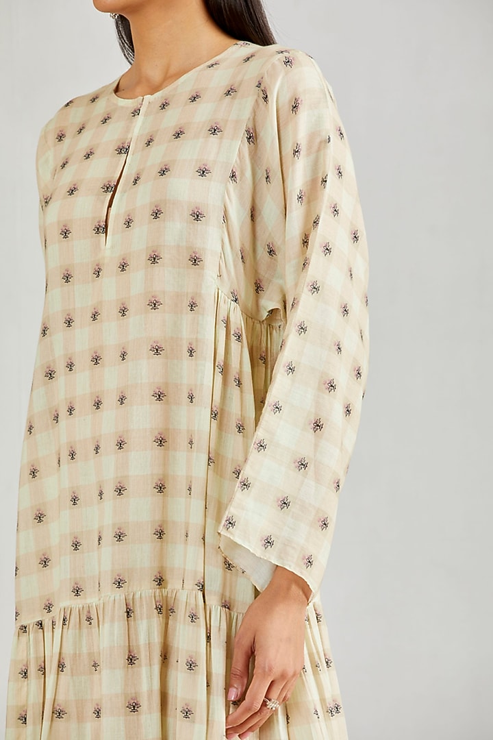 Beige Printed Boho Summer Dress by Kavita Bhartia at Pernia's Pop Up Shop