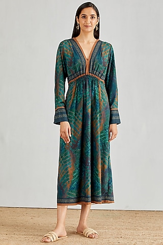 Green Printed Midi Dress by Kavita Bhartia