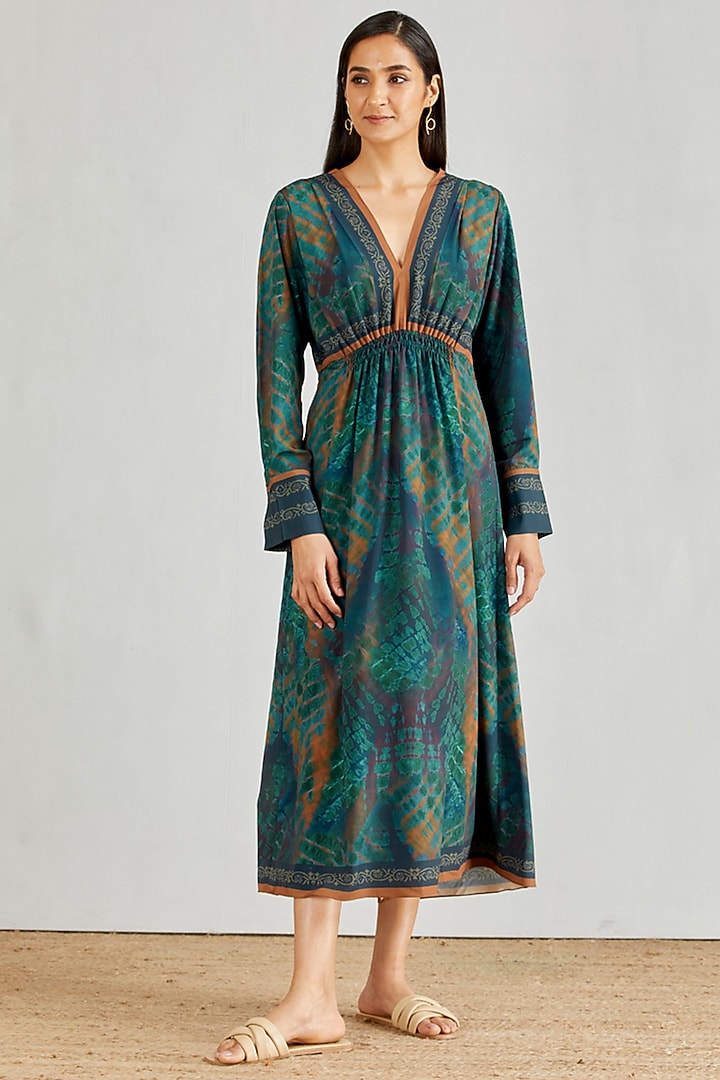 Green Printed Midi Summer Dress by Kavita Bhartia at Pernia's Pop Up Shop